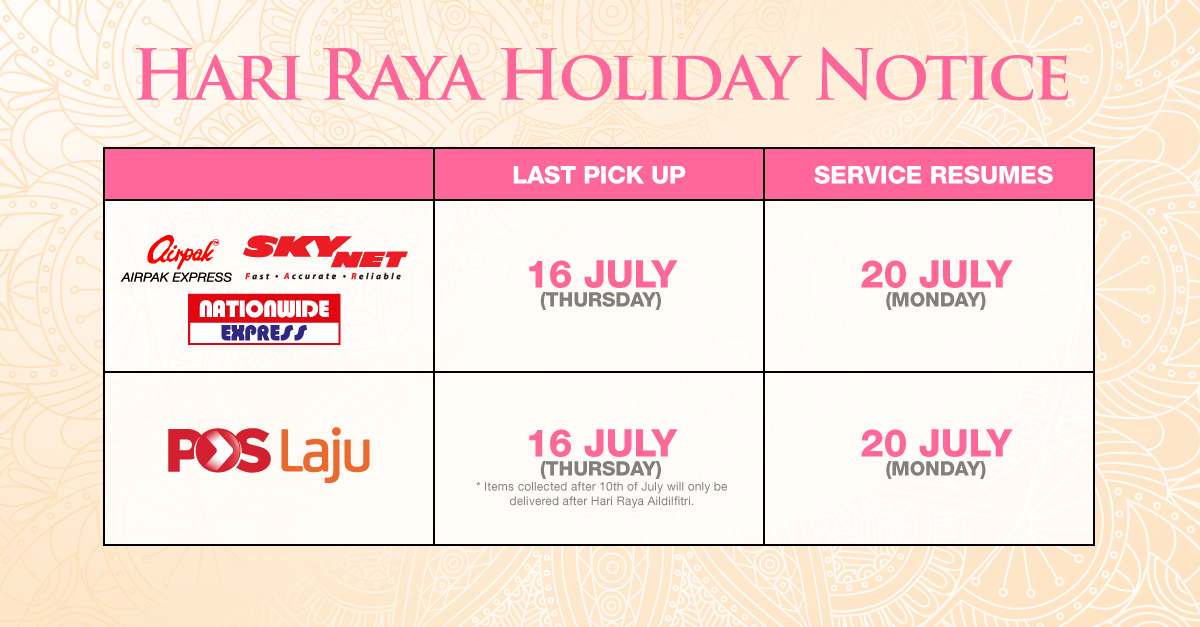 Holiday Notice- Hari Raya Aidilfitri