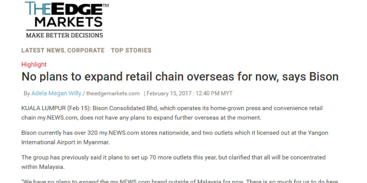 No plans to expand retail chain overseas for now, says Bison